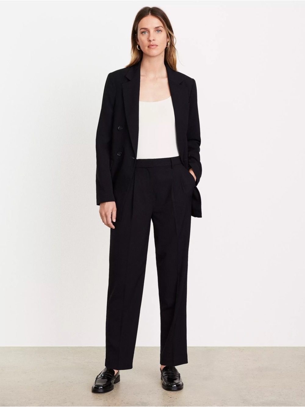Loft Versa Pleated Classic Black High-Waist Straight Leg Pants